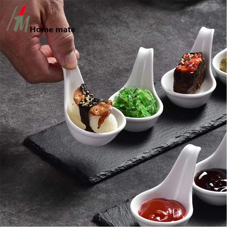 Тарелка с керамическими ложками для суши закусок аппетита оливковый сланец