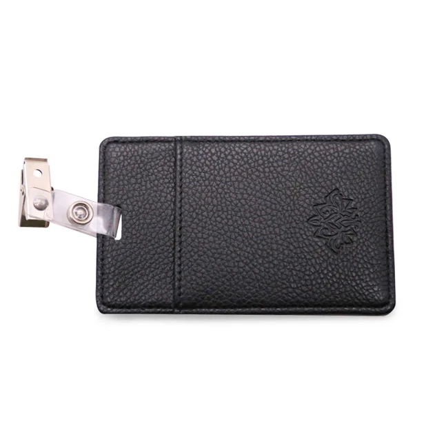 High Performance Wallet Clip PU Card Holder Leather Name Logo Custom ID Badge