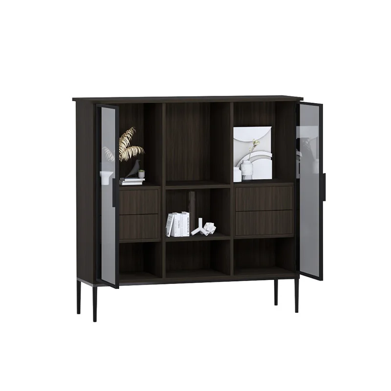 Multi-Using 2-Glass Door & 3-Tier  Aluminum Storage Cabinet Cabinet Organizer Shelf Storage for Kitchen, Living Room