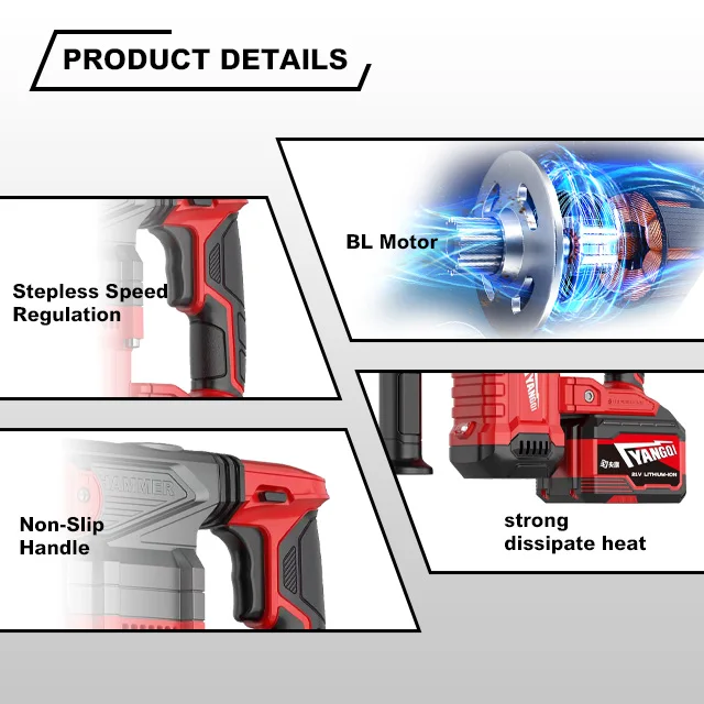 YQ26-10 Cordless Rotary Hammer Drill-Lightweight Type with Adjustable Gear Position  Brushless Motor Power Rotary Hammers C/W