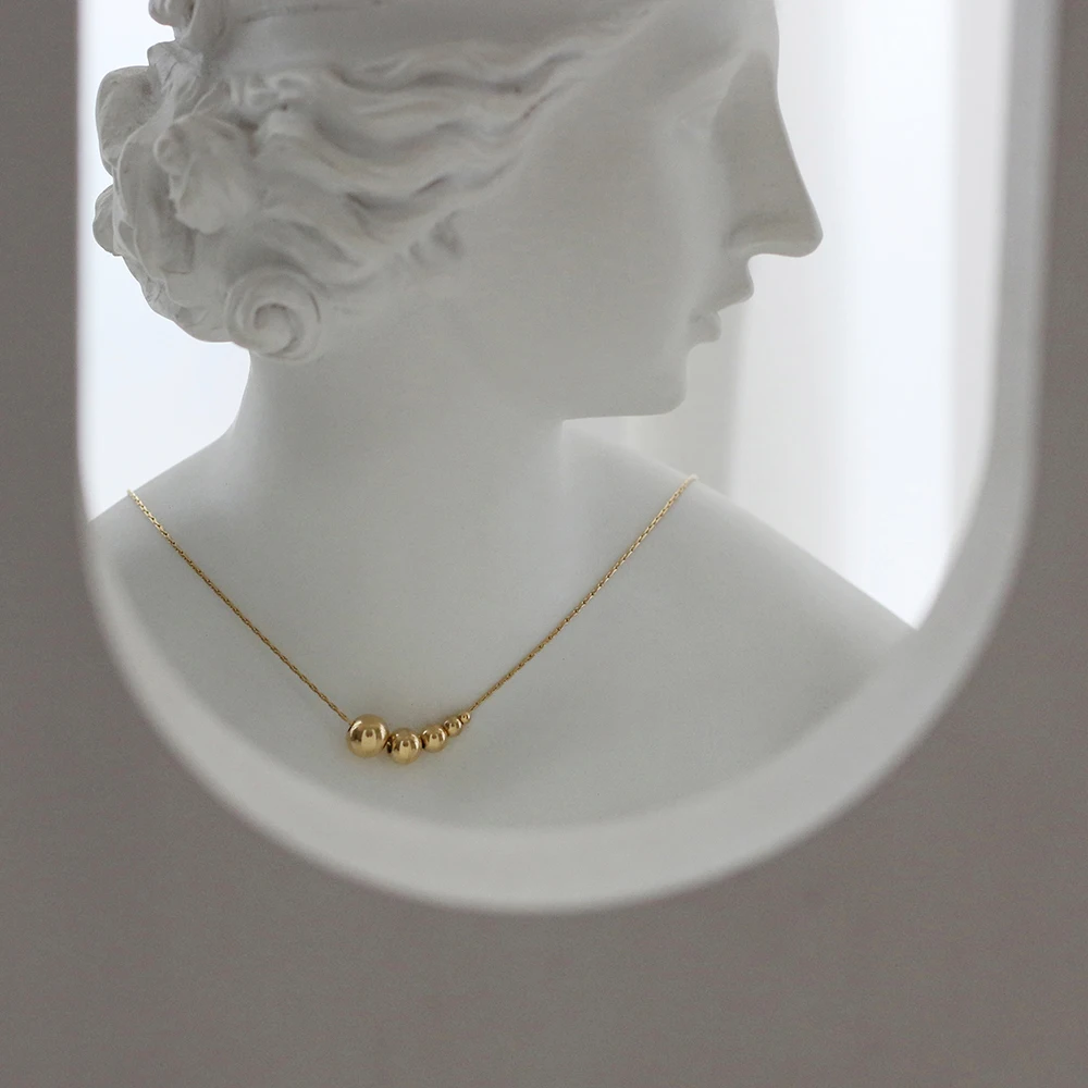 Hot selling big and small gold ball beads neck chain pendant 18k gold plated stainless steel thin necklace for girls