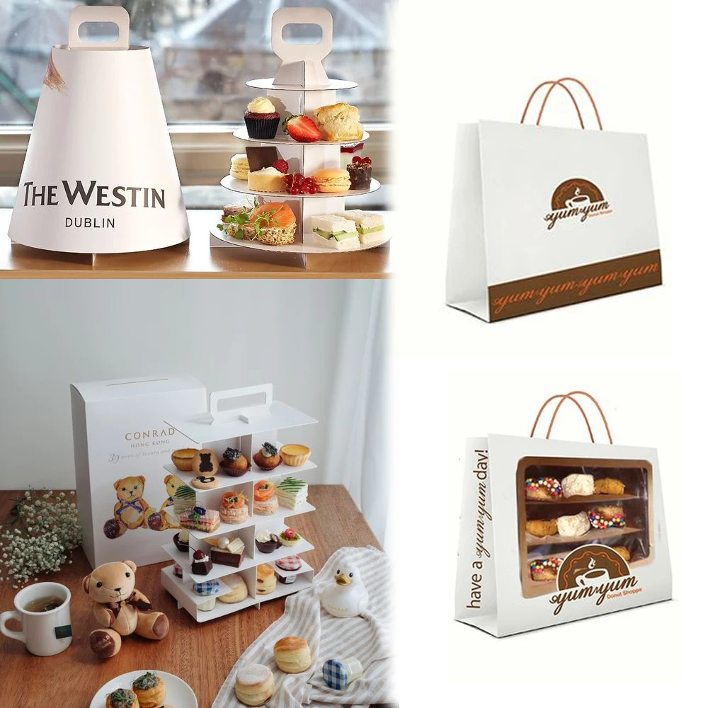 Custom design Afternoon Tea cake doughnut packing boxes mini size cupcake donut bun pancake packaging paper box