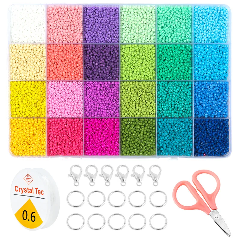 24 Soild Colors Box Set 2/3/4mm Glass Seed Beads Set For Jewelry Making Bracelet Necklace Baked Ring DIY Handmade Pearl Bead Kit