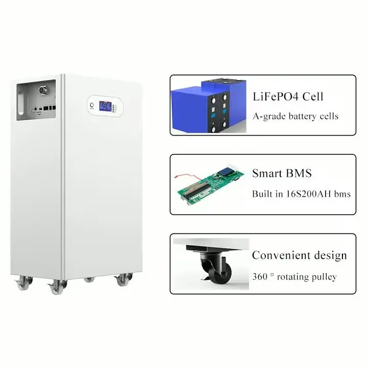 Smart Bms 16kwh Batterie Long Lifespan A Grade On Wheels 48v 51.2v Lifepo4 Battery For Home Solar Storage Systems