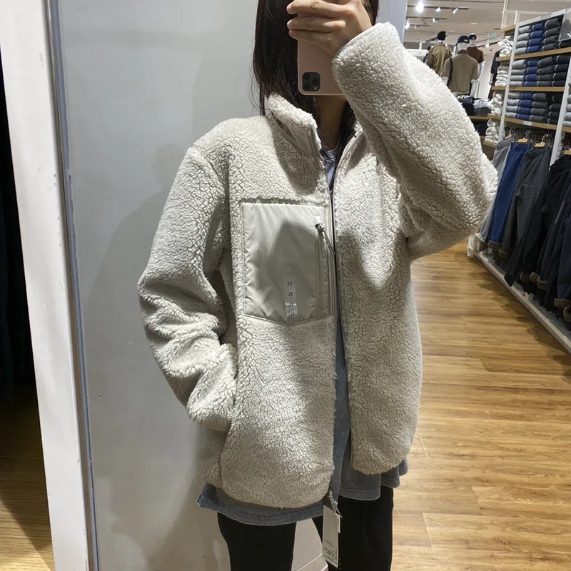 custom unisex men women windproof imitation lamb velvet polar fleece jacket 2022