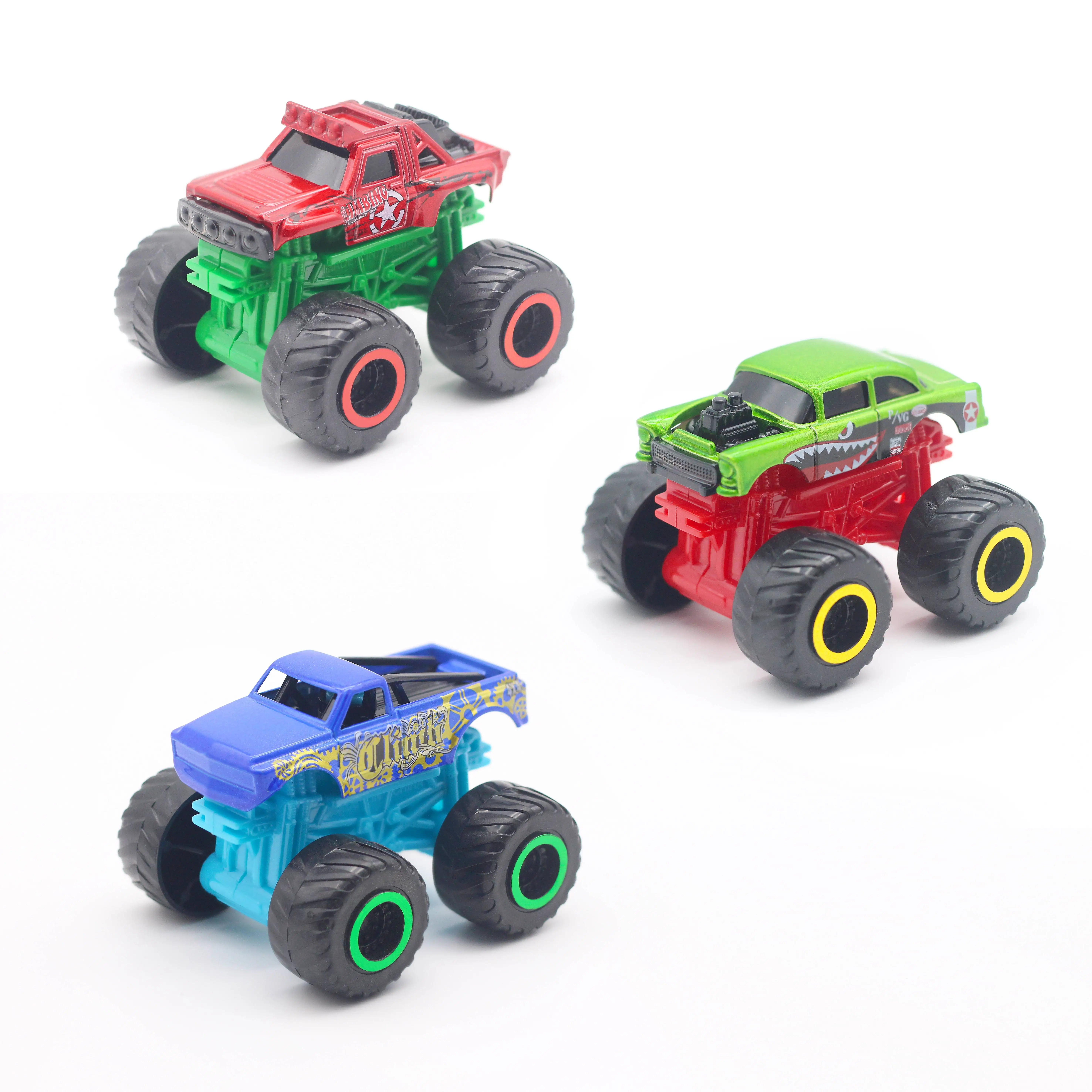 Sunq 2023 New Arrival 3Pcs Big Wheel Monster Truck Toys Set Friction Alloy Toy Cars Vehicles For Kids Best Gift For Boys