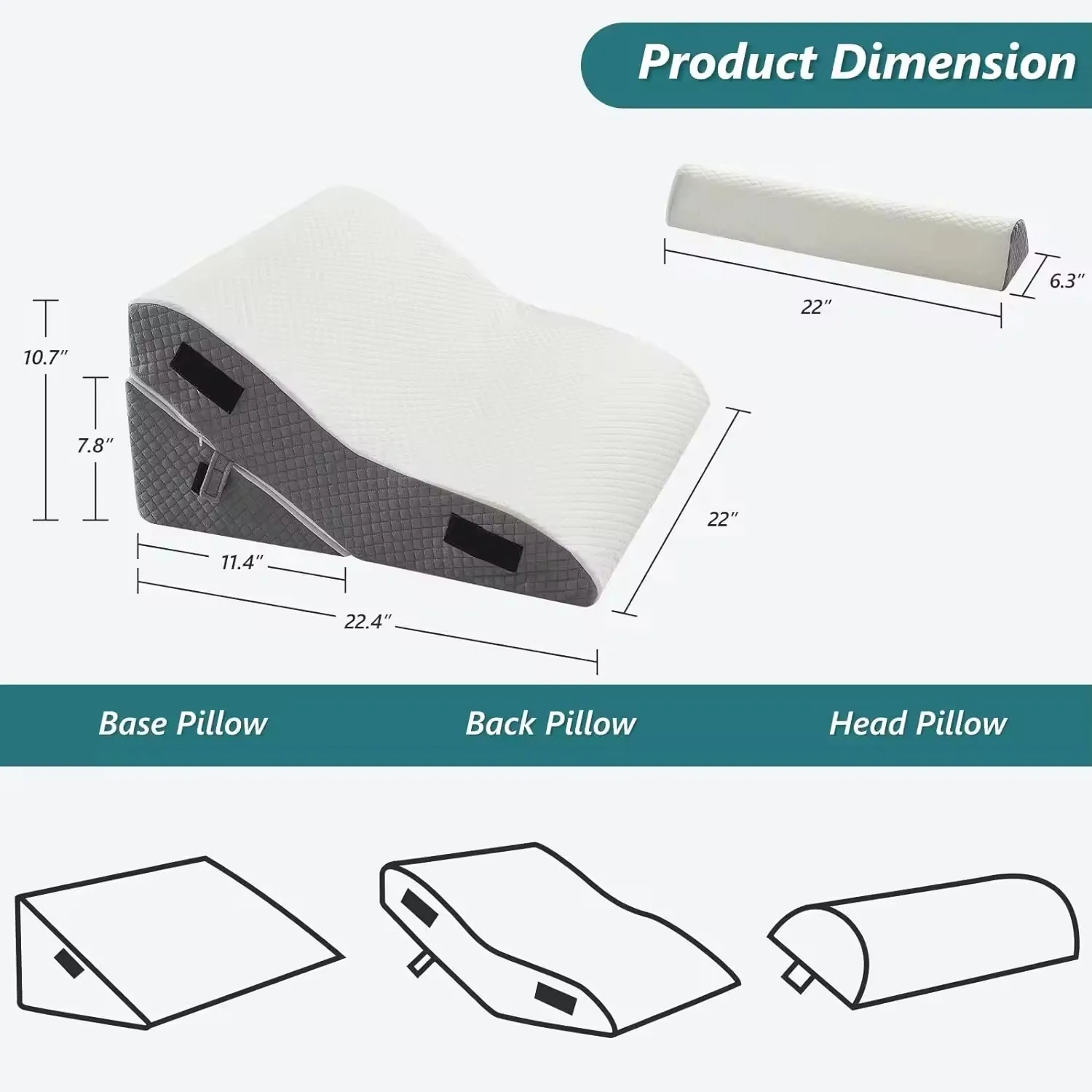 3 PCS Upgraded Bed Wedge Pillow for Sleeping -25D Post Surgery Pillow for Back Leg Pain Relief