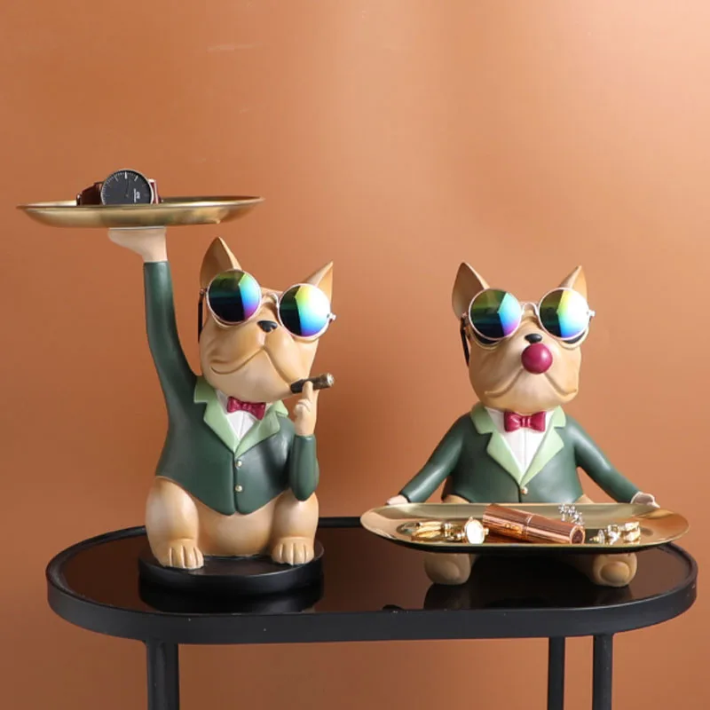 
Animal Figurines Glasses Bulldog Sculpture Ornament Statue Table Decoration Storage Fruit Dish Home Living Room Decor 