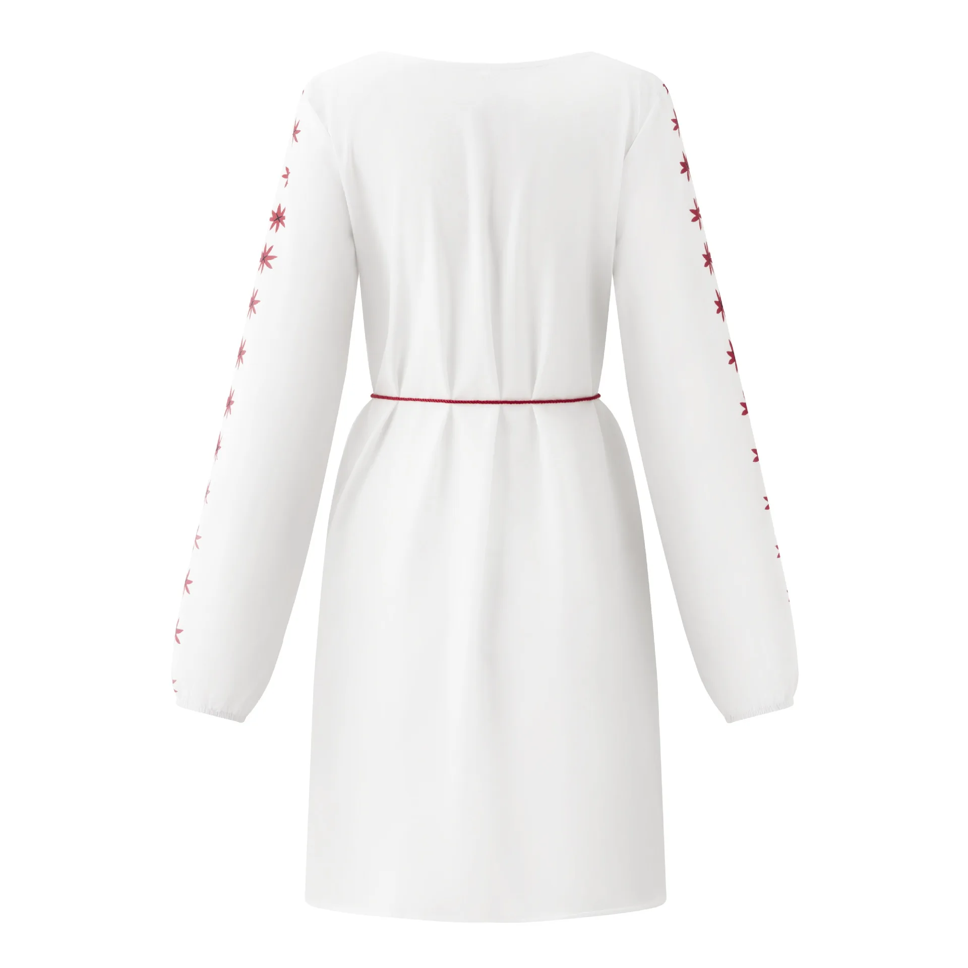 Woman Embroidery Long Sleeve Dress Elegant Ethnic Boho Bohemian White Clothes Beach Dresses For Women Party Bohemian Linen Dress