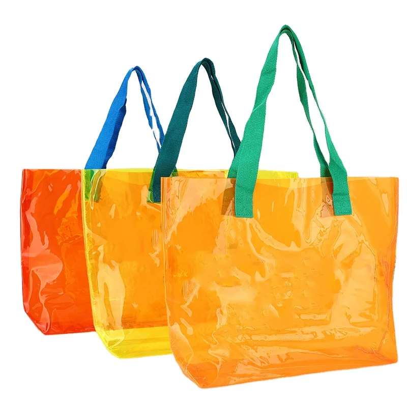 large jelly pvc beach waterproof women shopping tote shoulder clear transparent packing bag wholesale