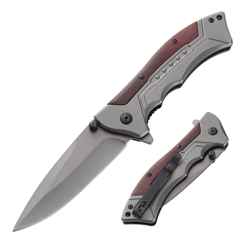 Titanium Plating Snap Off Blade Knife Outdoor Tactical Camping EDC Folding Knife With Wood Handle
