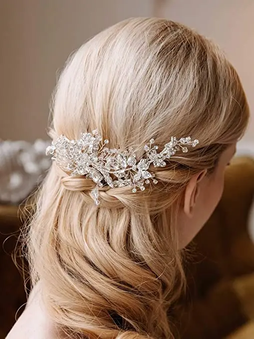 Wedding Hair Clip Bridal Hair Comb Rhinestones Accessories for Brides Flower Girl Bridal Hair Pieces (Sliver)