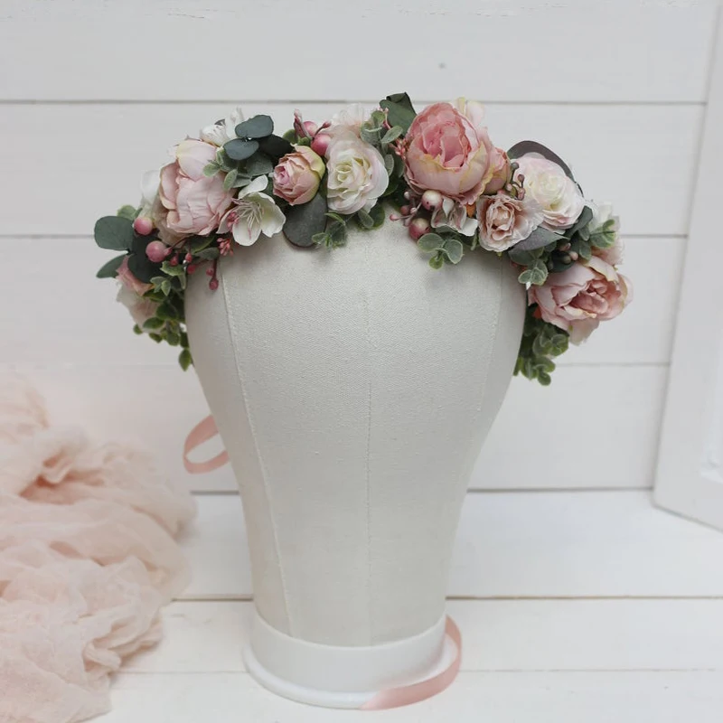 Women Girls Big Rose Flower Head Garland Boho Bridal Wedding Artificial Floral Crown Hair Accessories For Women Bridal