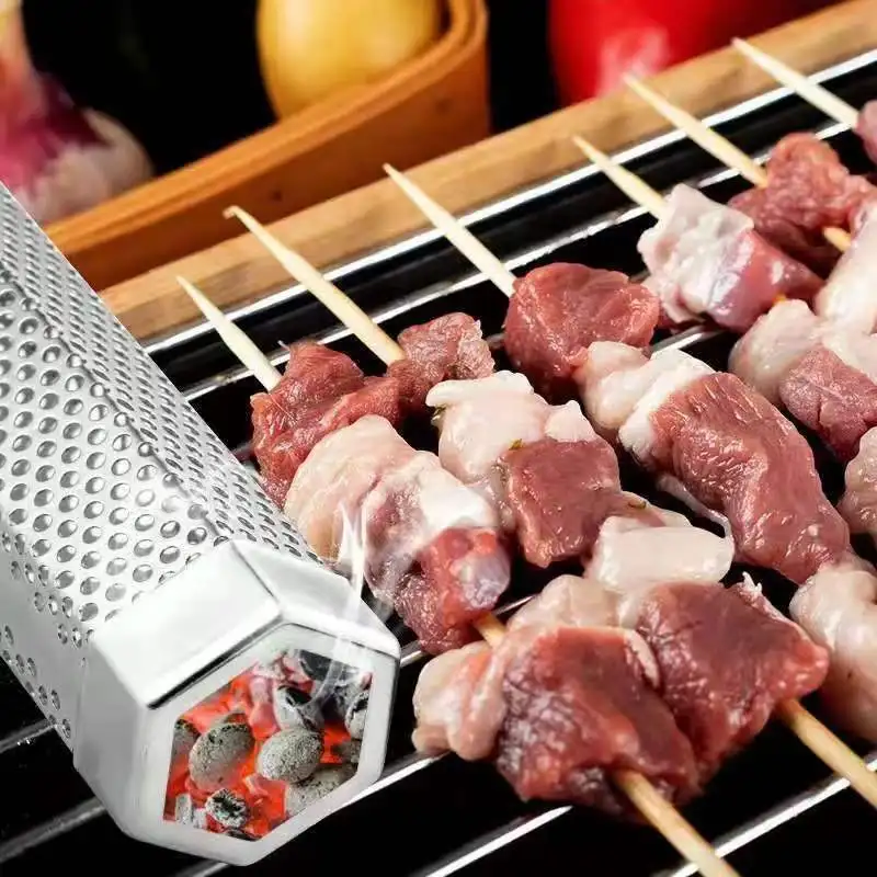 Diamond shaped stainless steel barbecue smoke pipe12 6 inch stainless steel bbq grill pellet smoker tube