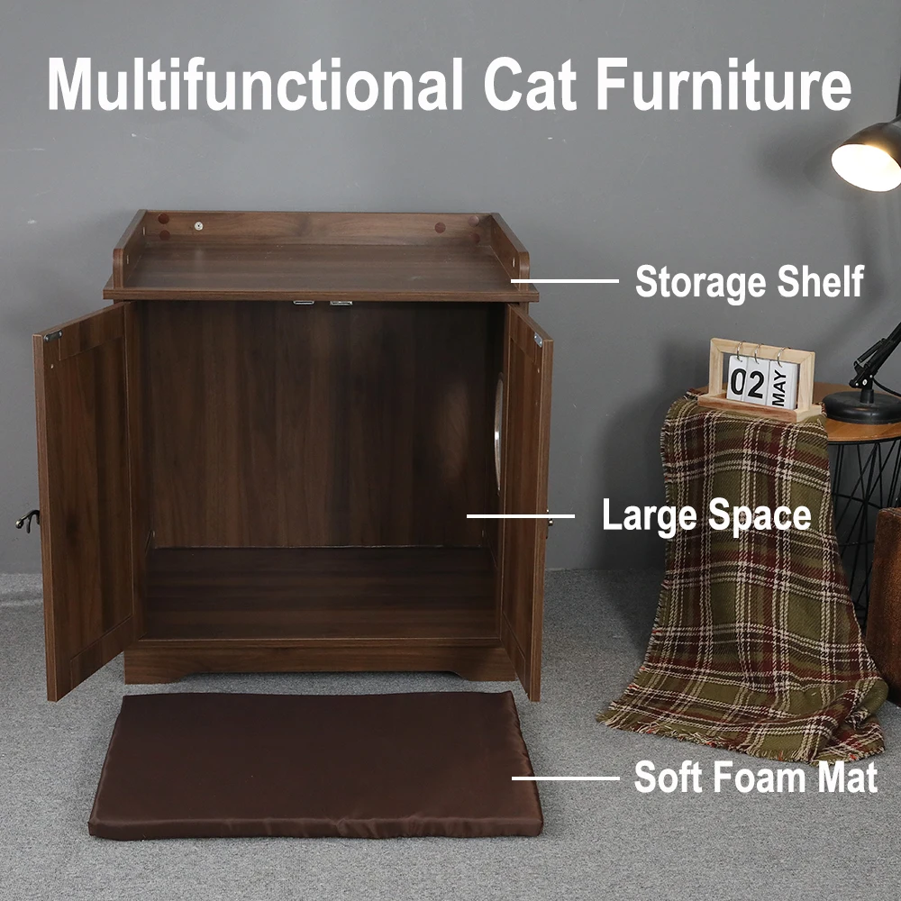 Customized Hoopet Luxury Wood Rattan Cabinets Cat Condo House Furniture With Hole