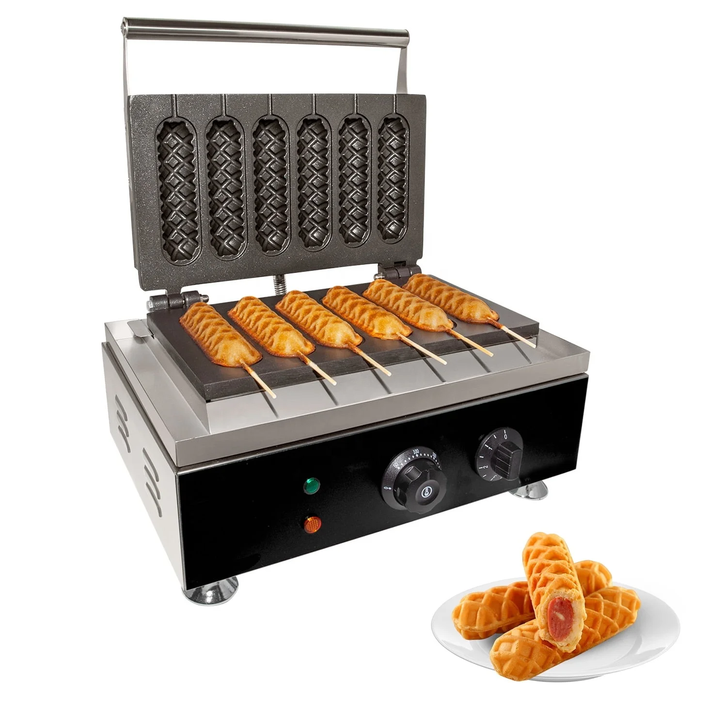 Commercial 6 Pieces Hotdog Waffle Stick Maker Stainless Steel Electric Corn Hot Dog Waffle Maker Machine