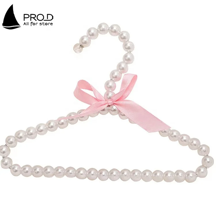 Hot Sale Fashionable And Cute Pink Pearl Baby Coat Hangers With Bow