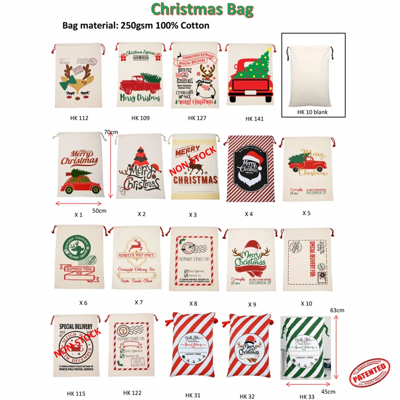 High King Wholesale 50cm x 70cm Canvas Sublimation Christmas Sack Large Blank Santa Sack