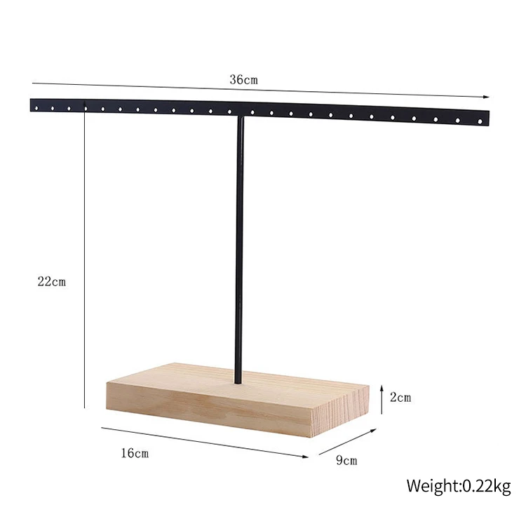 SHI SHENG Newly Black Metal T-shaped Jewelry Shelf with Wooden Bottom for Earrings Necklace Pendant Jewelry Display Stand