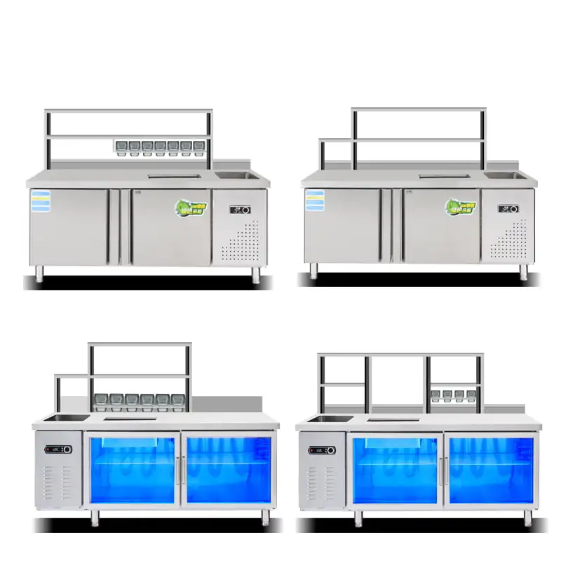 Milk Tea Making Bubble Tea Bar Counter With Refrigeration Cabinet