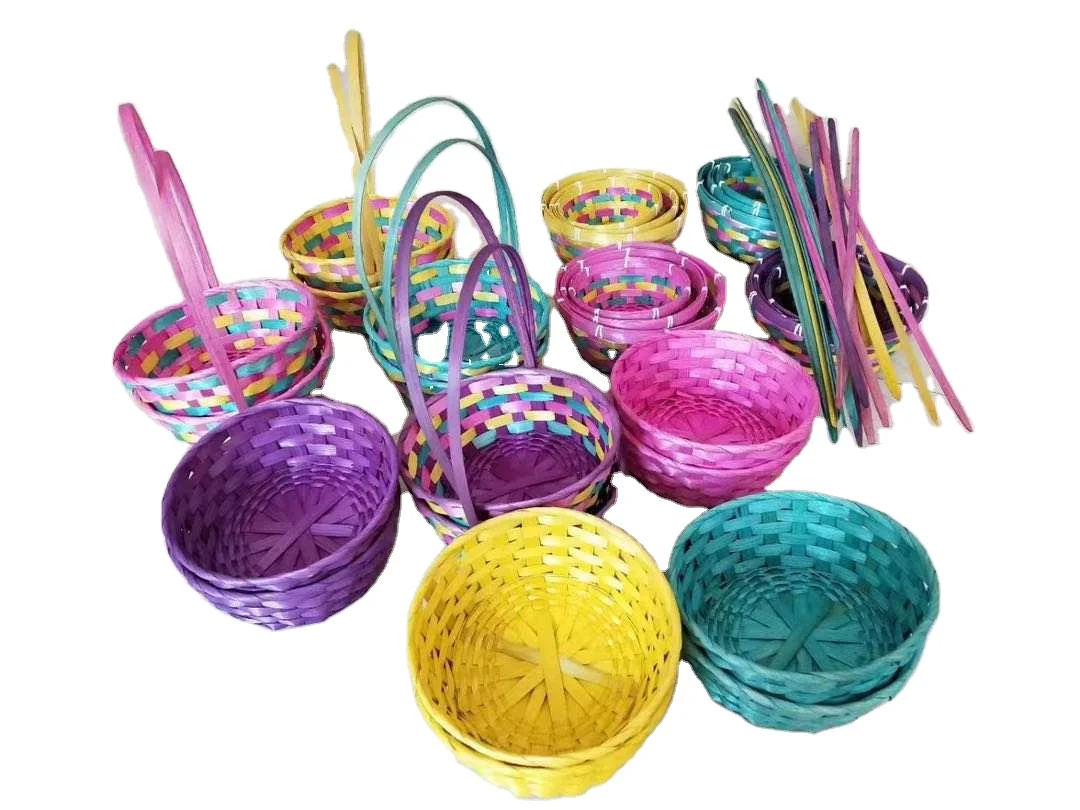 OEM ODM Оптовая Ручная работа натуральная красочная бамбуковая подарочная корзина бамбуковая корзина для хранения Бамбуковая ручка Пасхальная корзина