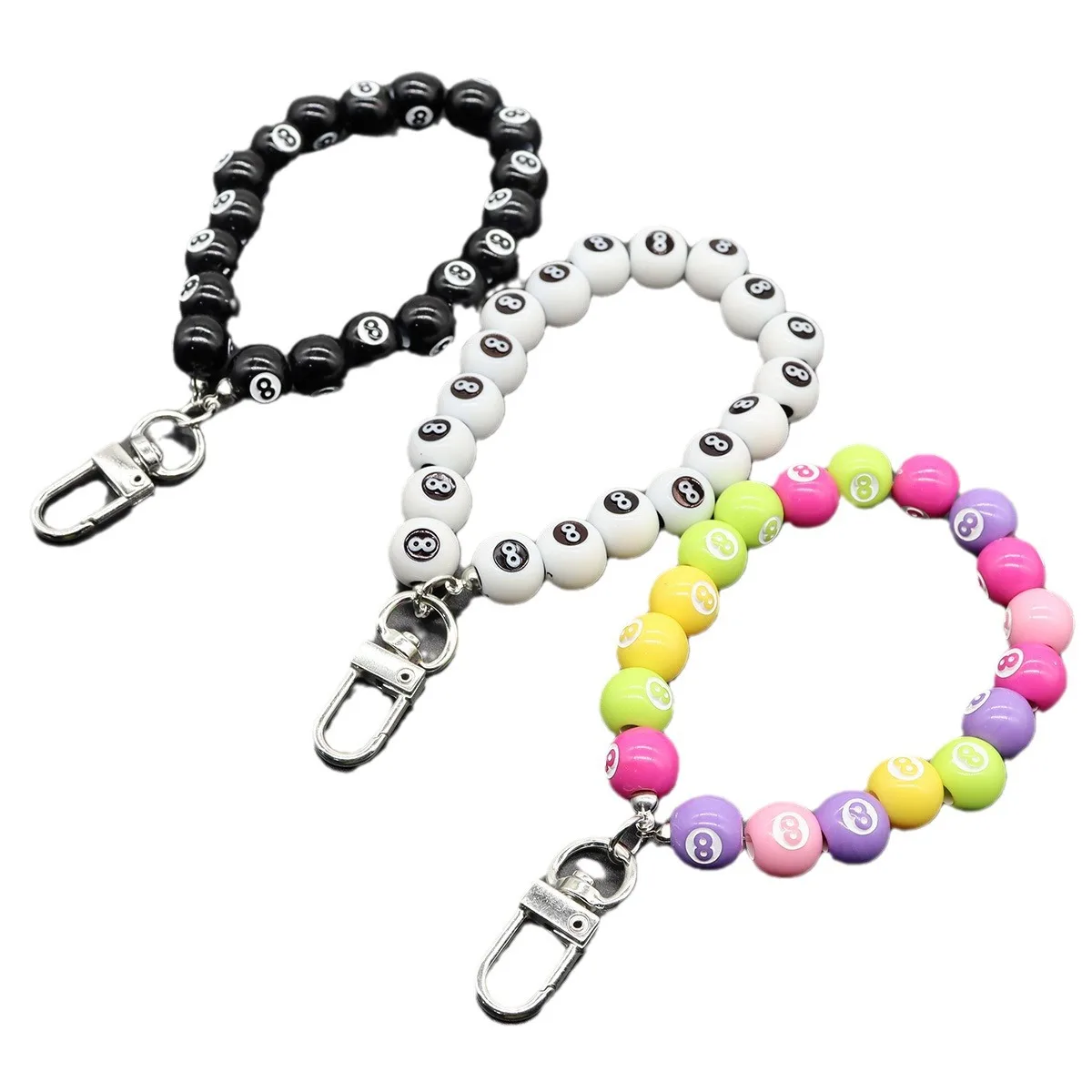 Simple alloy door buckle Black 8 lanyard ins Beaded mobile phone chain Key chain pendant Bag lanyard accessories