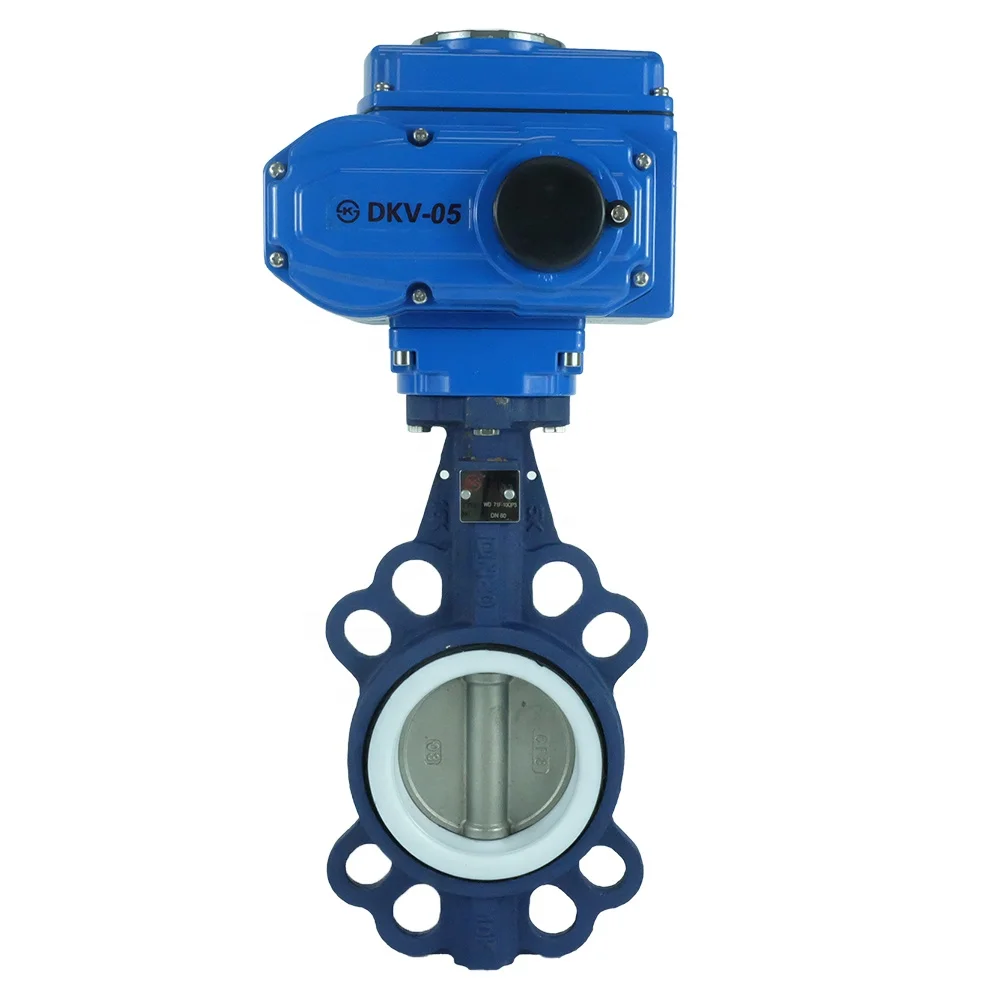 DKV Wafer motorized butterfly valve 220V DN100 PN16 Ductile Iron motorized Electric butterfly wafer valve 150LB 220VAC