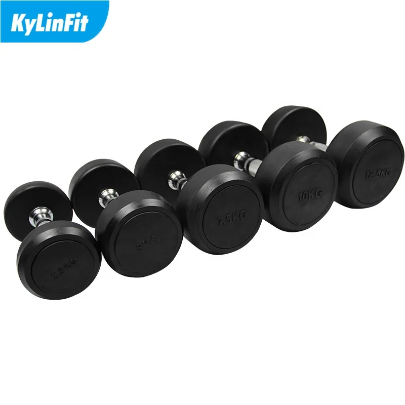 Wholesale Gym Equipment Cast Iron Rubber Round Head Dumbbell