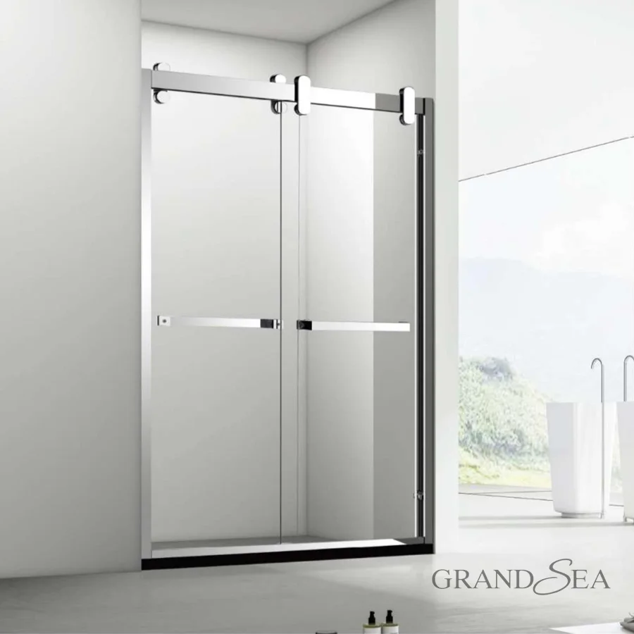 Clear tempered glass safe bathroom glass 2 panel sliding shower door