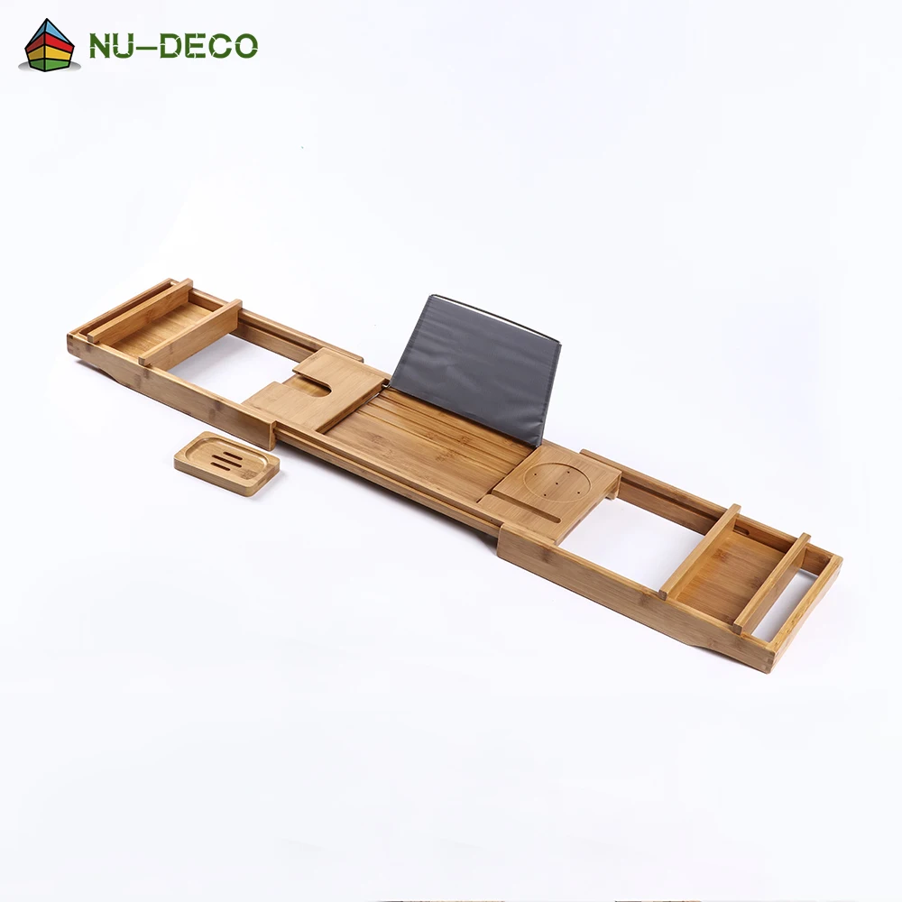 
Wood expandable luxury bamboo bath tub bathtub caddy tray 