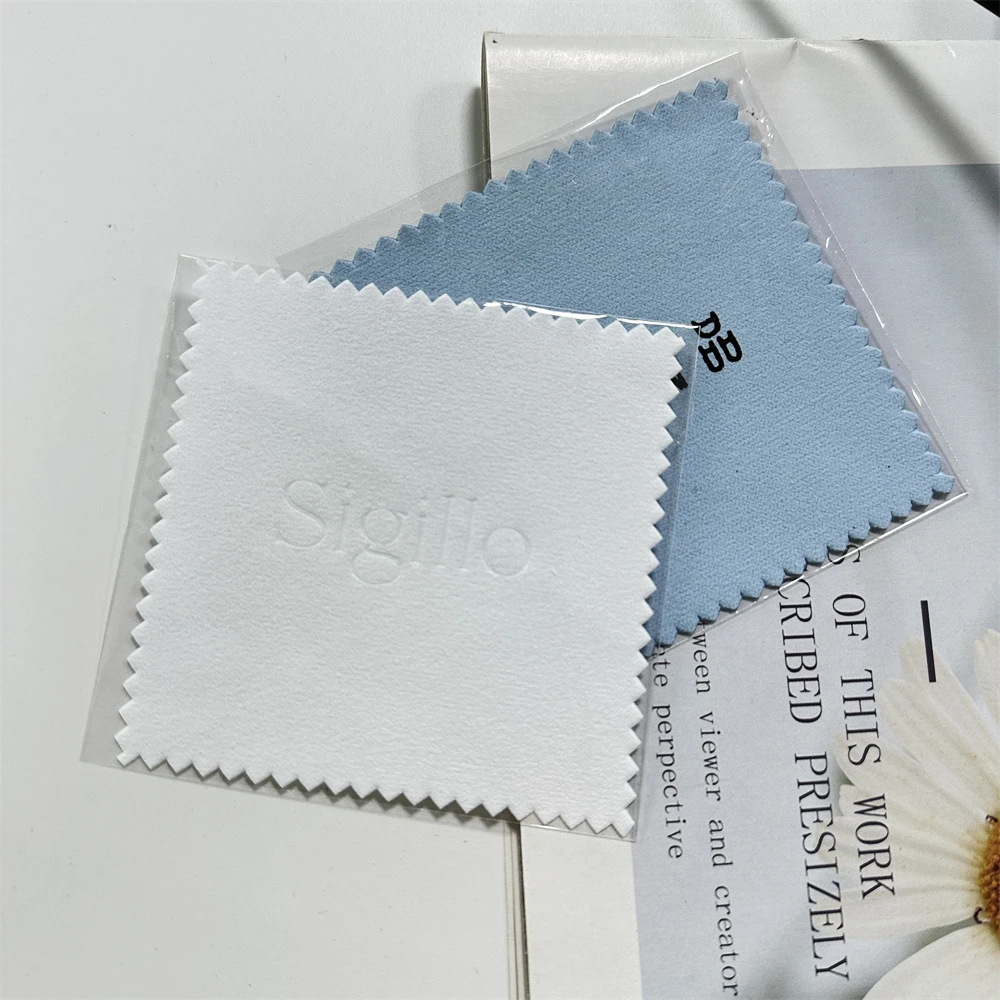 Customize Embossed Jewelry Cleaning Cloth With Clear Opp Bag Packaging Microfiber Silver Polishing Cloth With Logo
