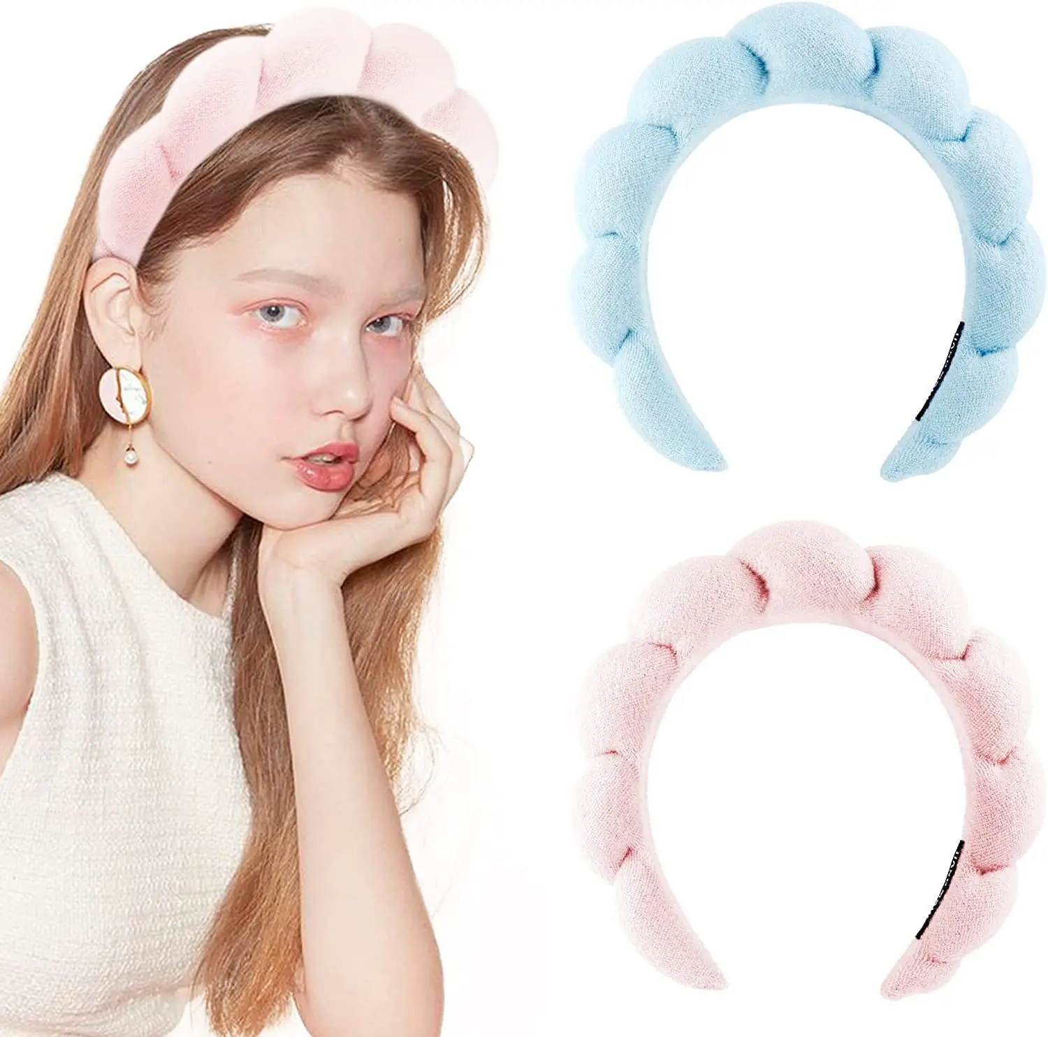 Spa Headband for Women Sponge Spa Terry Towel Cloth Fabric Head Band for Skincare Face Makeup Headbands Hair Hoop