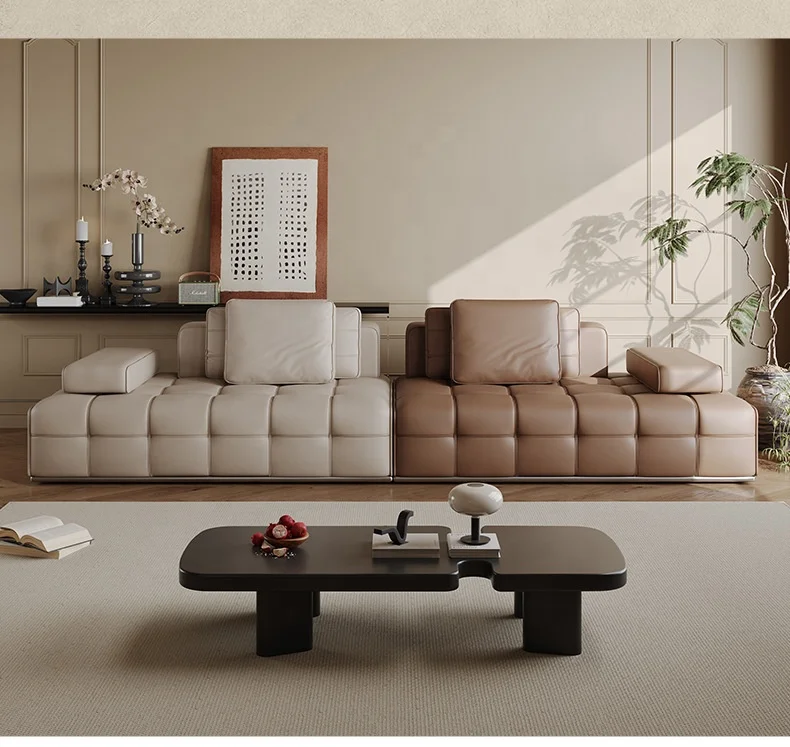 Lawrence Italian Minimalist Leather Art Sofa Set Straight Row Design for Large Living Room or Villa Designer Furniture