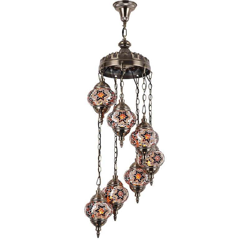 Tokin Fantastic Handicraft Mosaic Art Turkish Hanging Lamps Made in China Chandelier 7 balls (CC7M01)