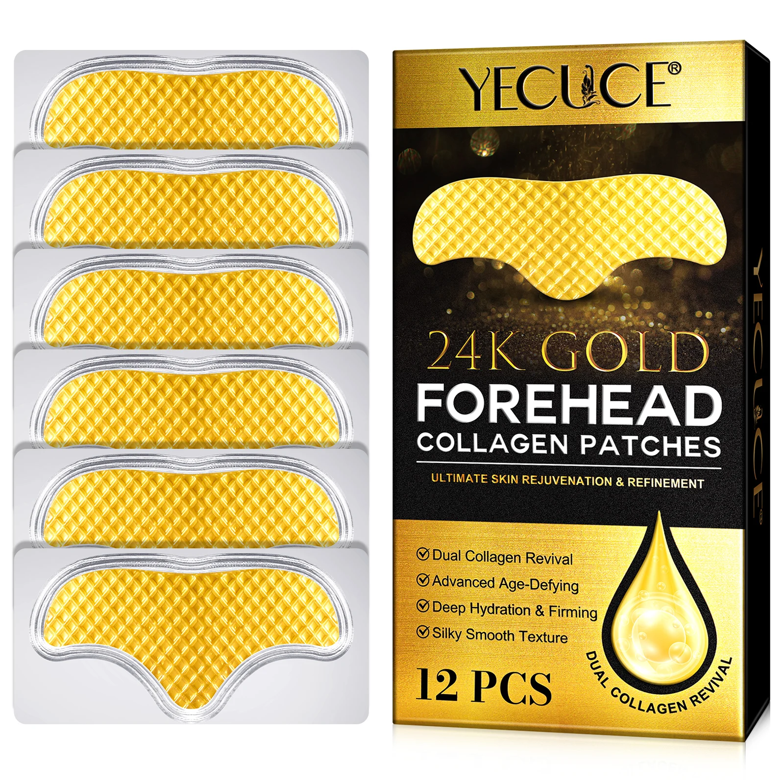 YECUCE aloe vitaminer deep hydration firming forehead anti wrinkle collagen skin patch forehead wrinkle patches collagen gold