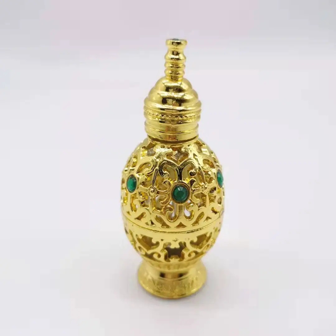 Wholesale 10ml Unique Arabic Style Metal Essential Oil Attar Perfume Glass Bottles with Glass Stick