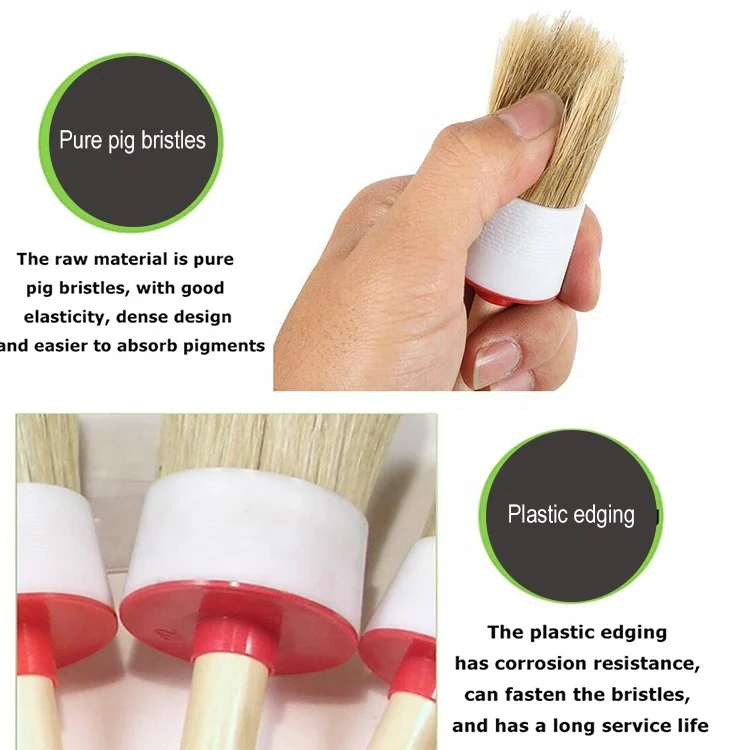 Wooden Handle Brush Chalk Paint Pig Bristles Plastic Ferrule Paint Brush for Painting Cleaning