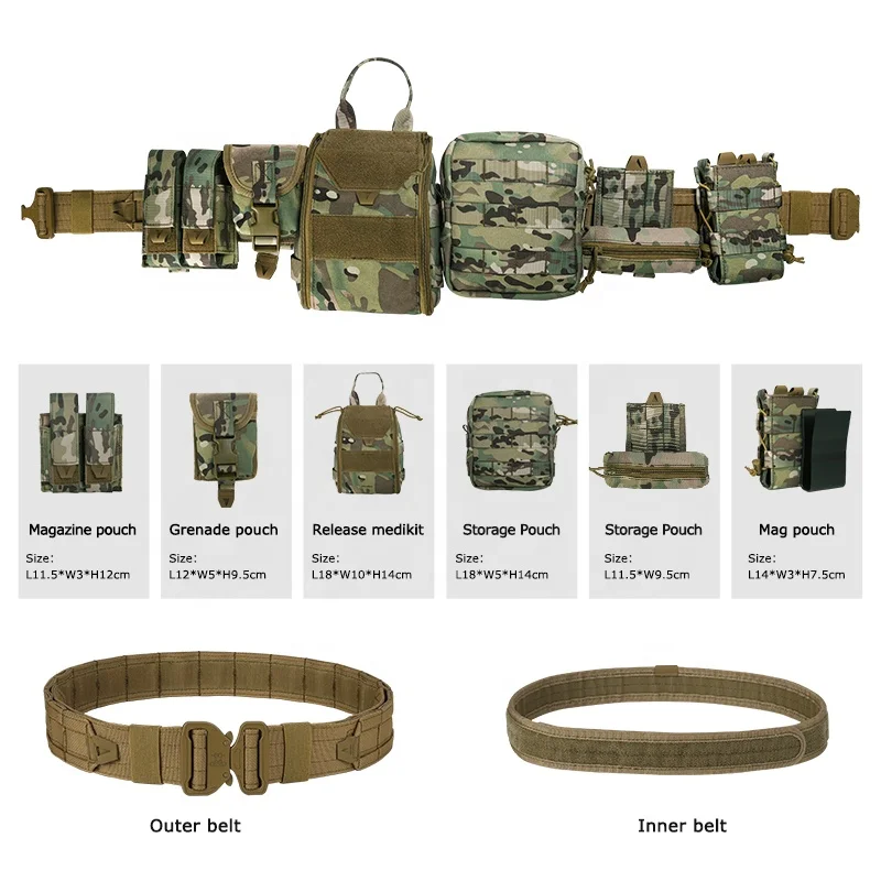 Custom Yakeda Equipo Tactico Adjustable Molle Bag 6 Pieces Set Polyester Camouflage Tactical Waist Belt With Mag Pouches