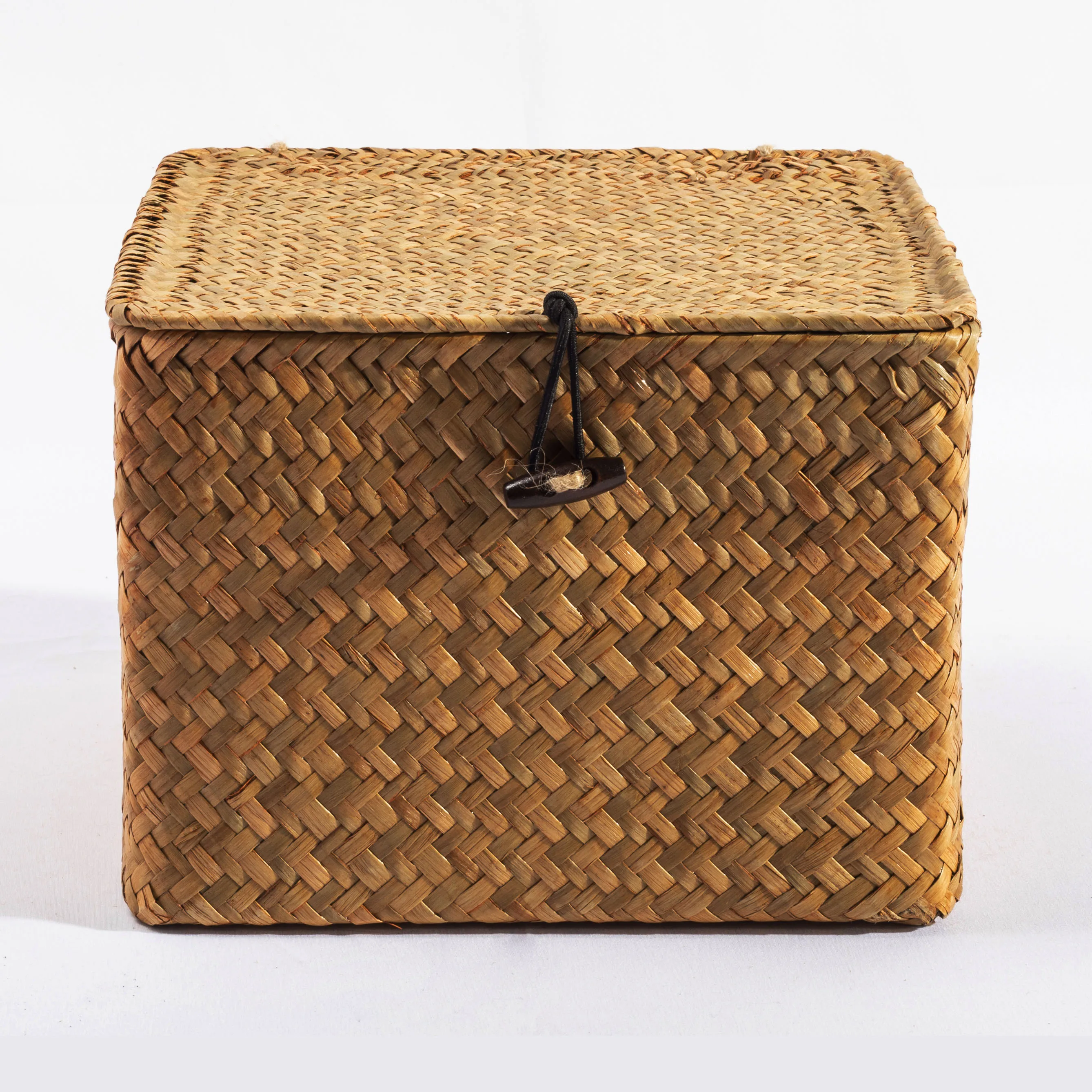 HBK Handmade Rectangular Seagrass Woven Rattan Storage Basket with Lids and Straps