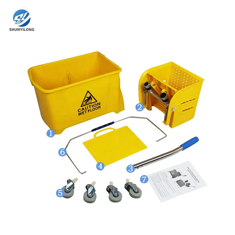 Factory Wholesale 20L/24L/25L/32L/36L PP Plastic Cleaning Mop Hotel Wringer Trolley with Buckets