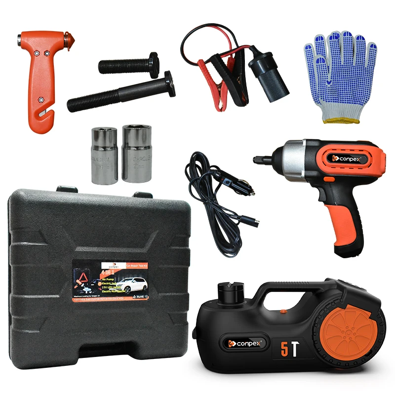 Portable Durable Black Electric Car Jack Hydraulic Jacks And Impact Wrench For Emergency Repair