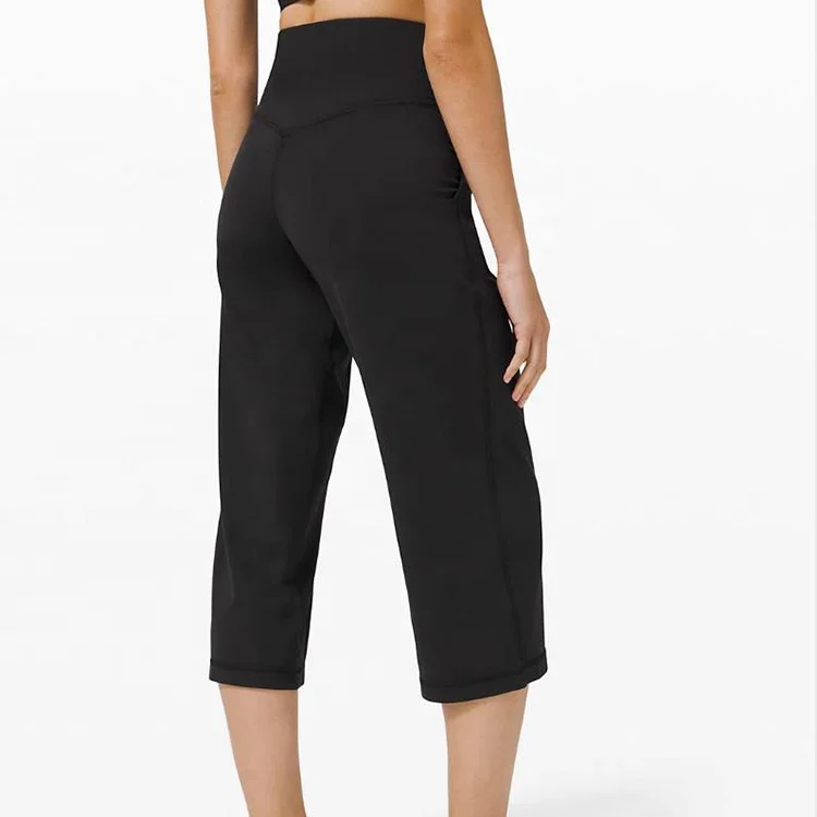 Wholesale ladies fashion trousers design black high waist wide leg cropped ladies capri trousers lady trousers