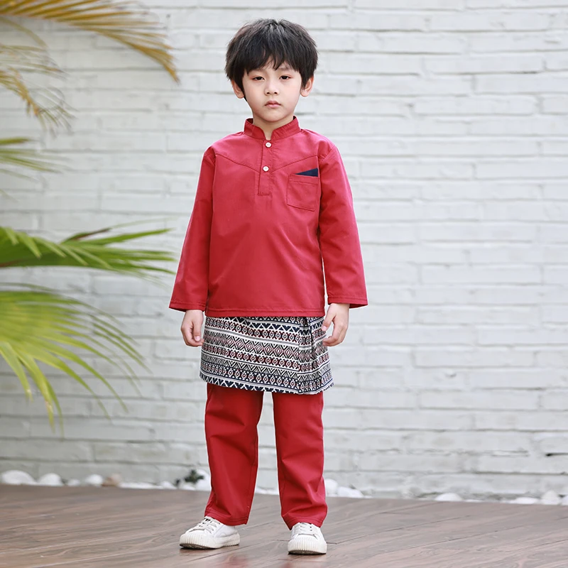 Fashionable Designer Boy Long Sleeve Outfits Sets Kids Sets Clothes Boys Muslim Clothing Baju Melayu
