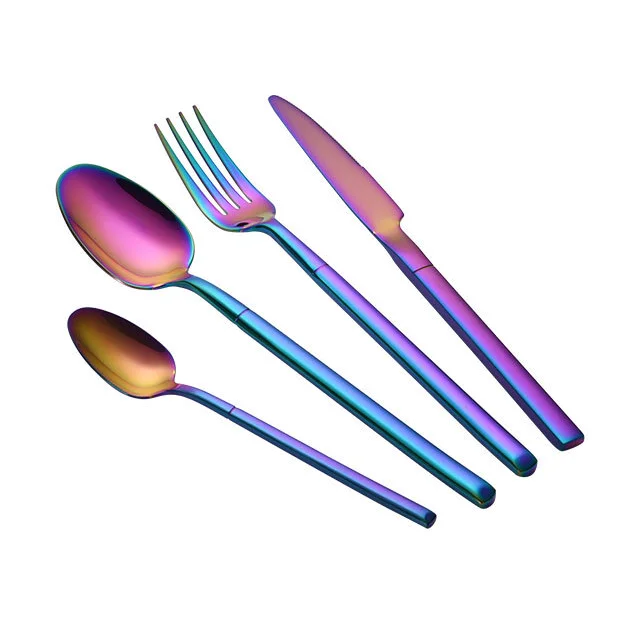 
Custom color vintage painted handle fork and spoon stainless steel cutlery set 
