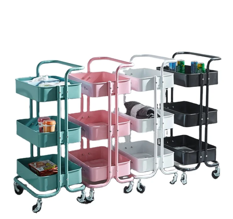 Chinese Supplier Home Kitchen Storage 3-layer Movable Metal Trolley