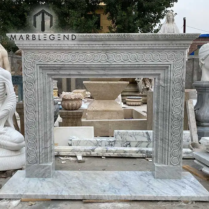 PFM Carrara white marble fireplaces for living room standing fireplace surrounds
