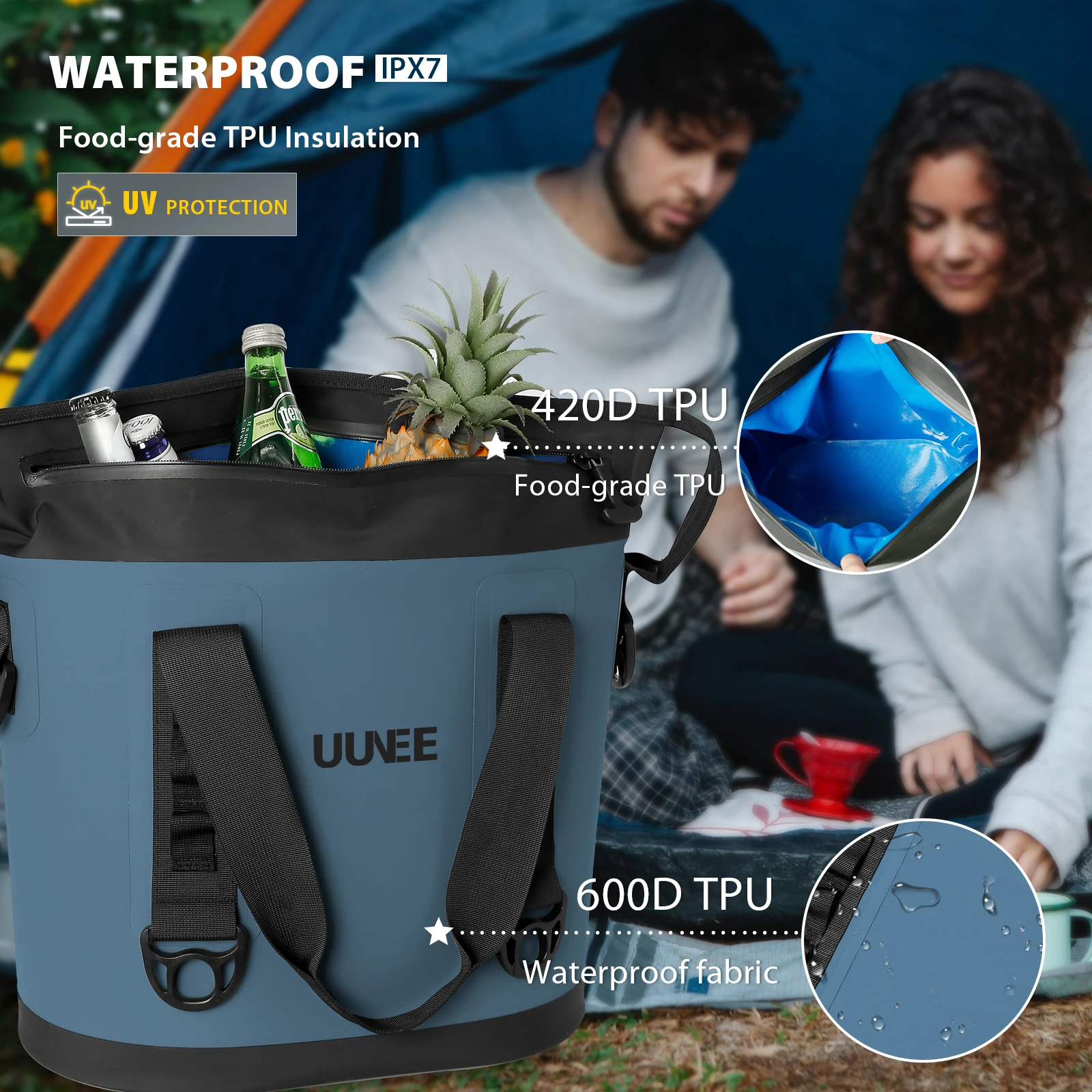 Custom Outdoor Camping Hiking Tpu Waterproof Leak Proof Food Insulation Soft Cooler Bag