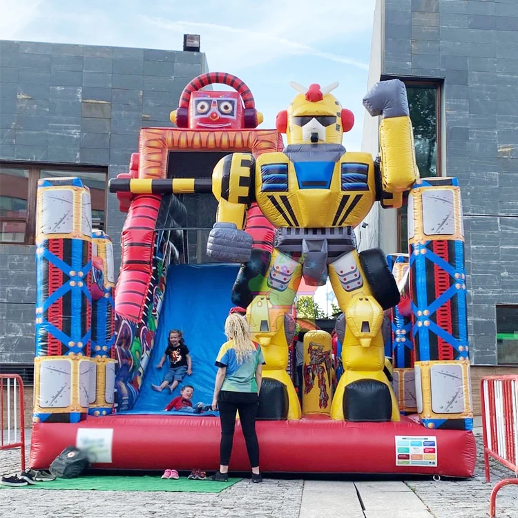 Outdoor mega kids jumping castle commercial piepusamais slidkalnins inflatable robot slide