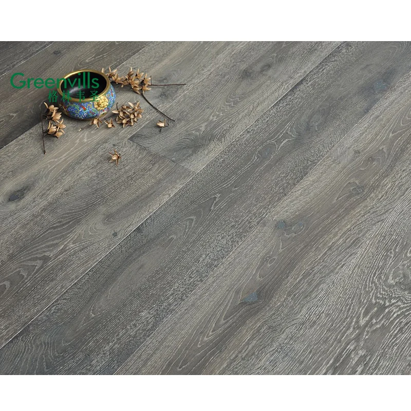 black stained wire brushed European oak engineered wood flooring Guangzhou factory