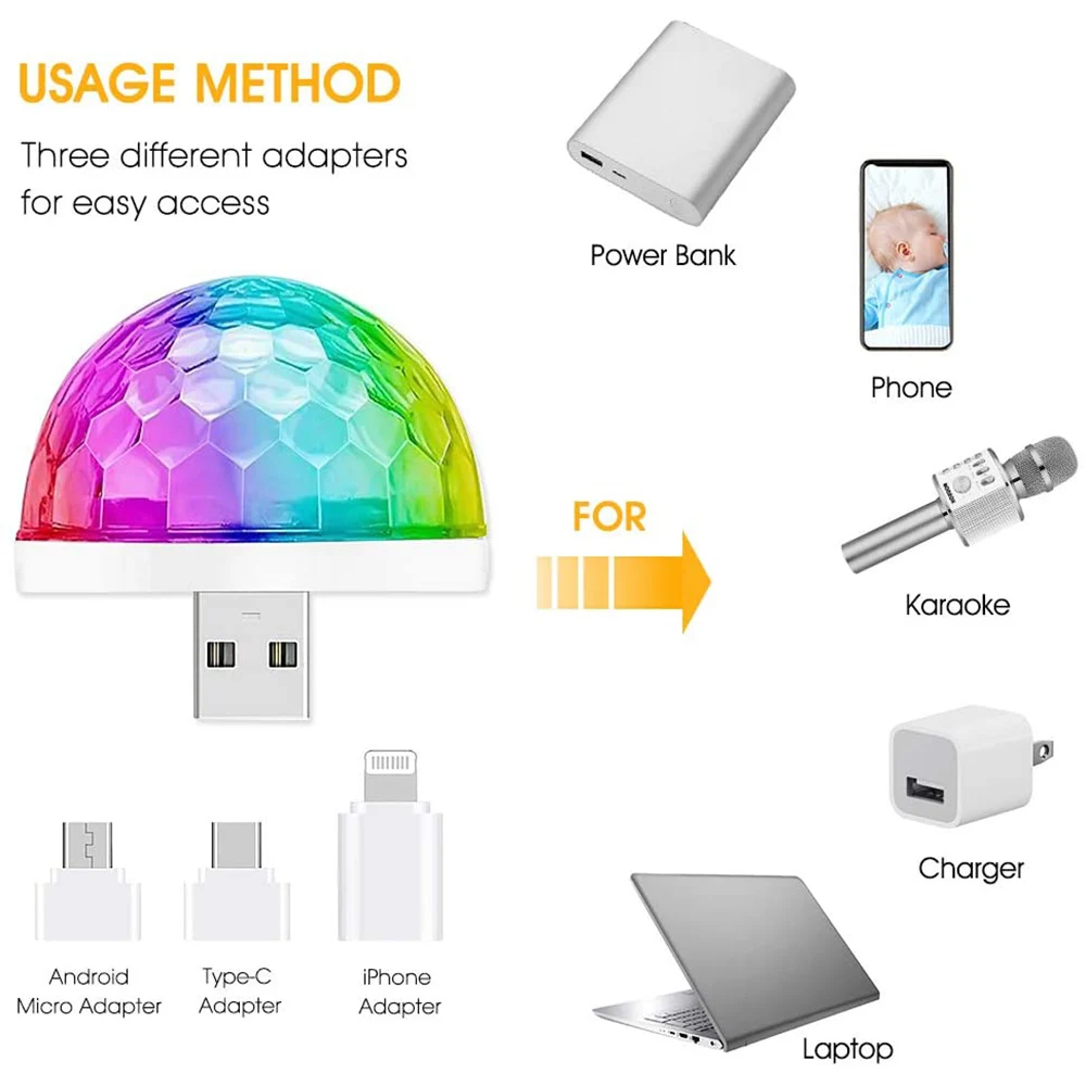  Миниатюрный USB-фонарь для дискотеки освещение вечеринки Хэллоуина волшебный шар рождественских вечеринок бассейна клуба церкви